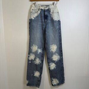 PacSun 90's Boyfriend Jeans Womens 24 Blue Bleach Splatter High Rise Straight